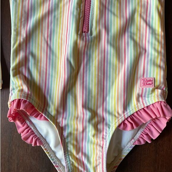 Girls Swimsuit Ruffle Butts One-piece Long-sleeve Pink Blue White Size 3T EUC - Picture 6 of 11